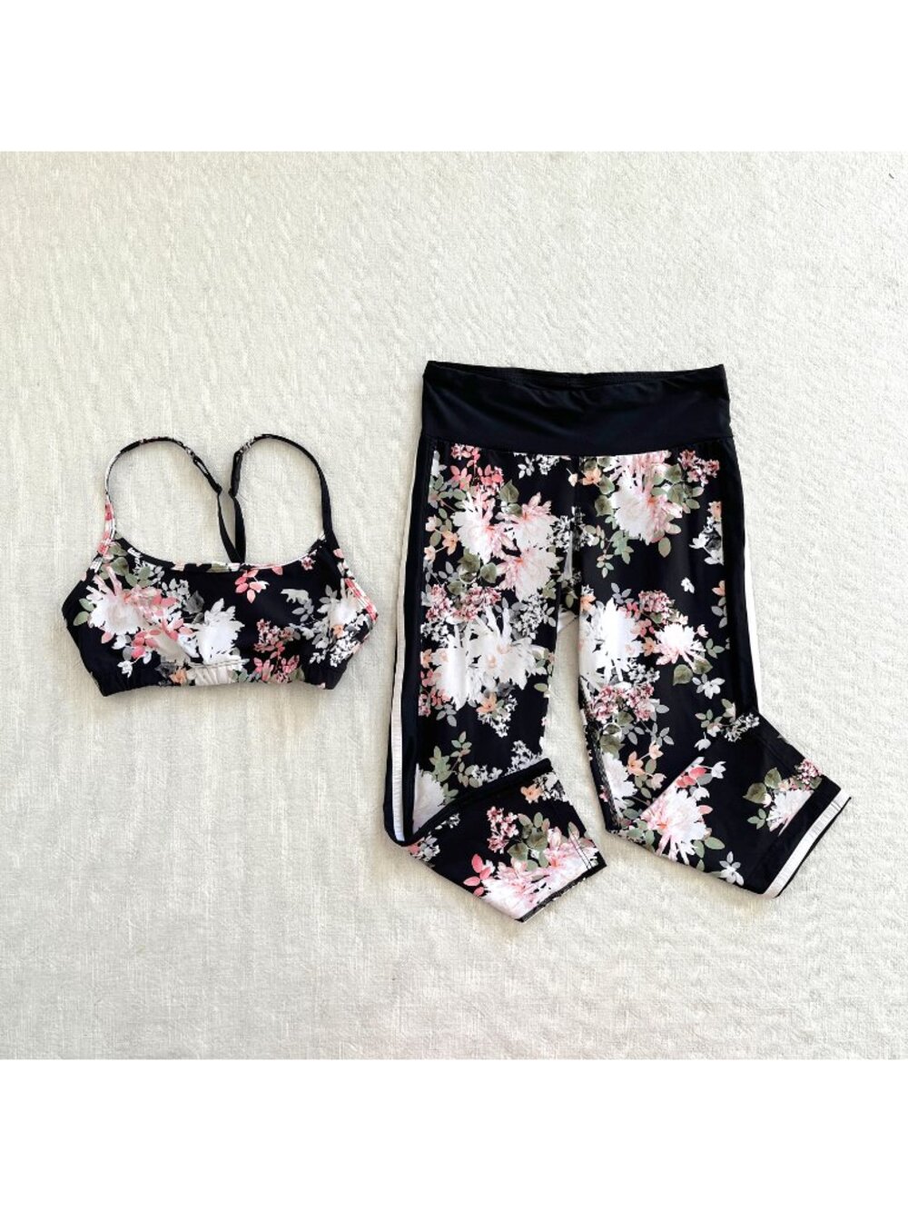 Running Bare Australia Floral Activewear 2 Piece Sports Bra and Leggings Set